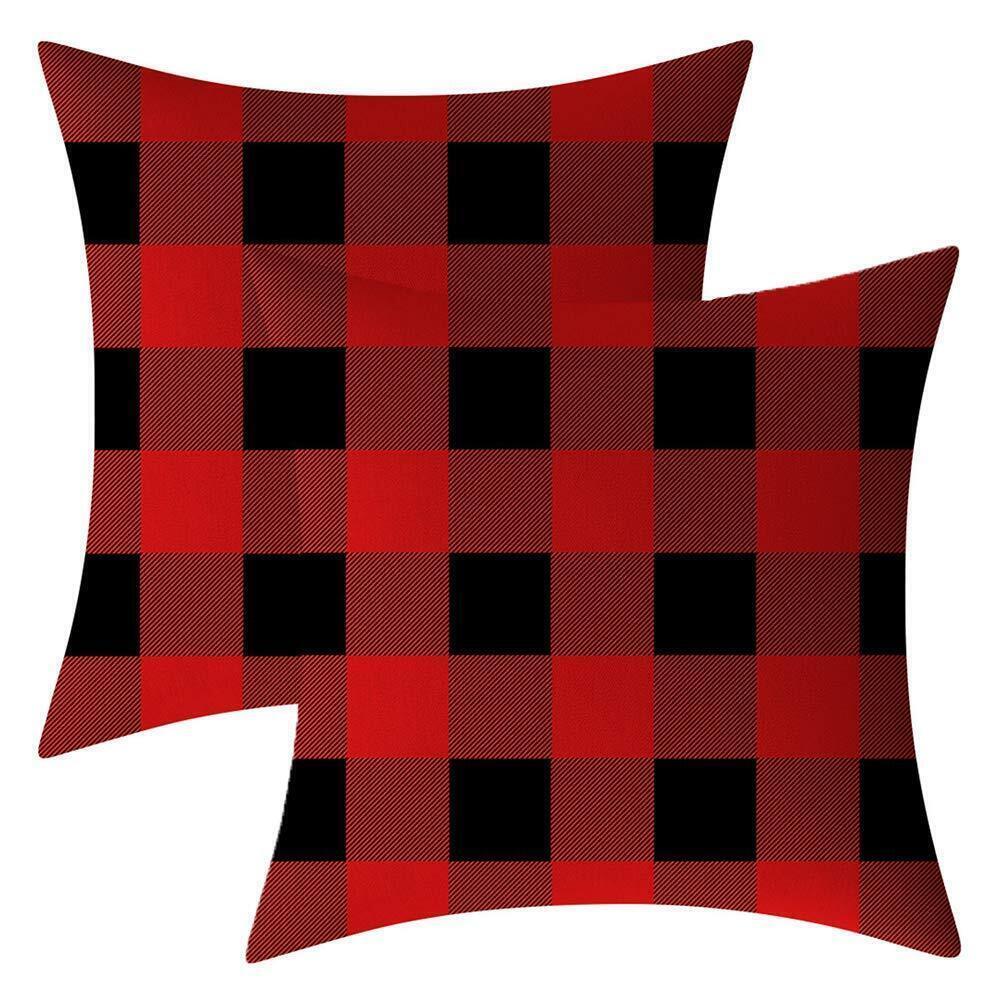 5713 Set of 2 Red and Black White Farmhouse Buffalo Check Plaid Throw